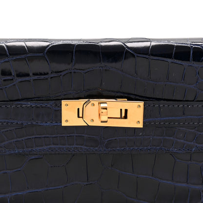 Hermes Shiny Alligator Kelly Longue Wallet Bleu Marine 8 of 9
