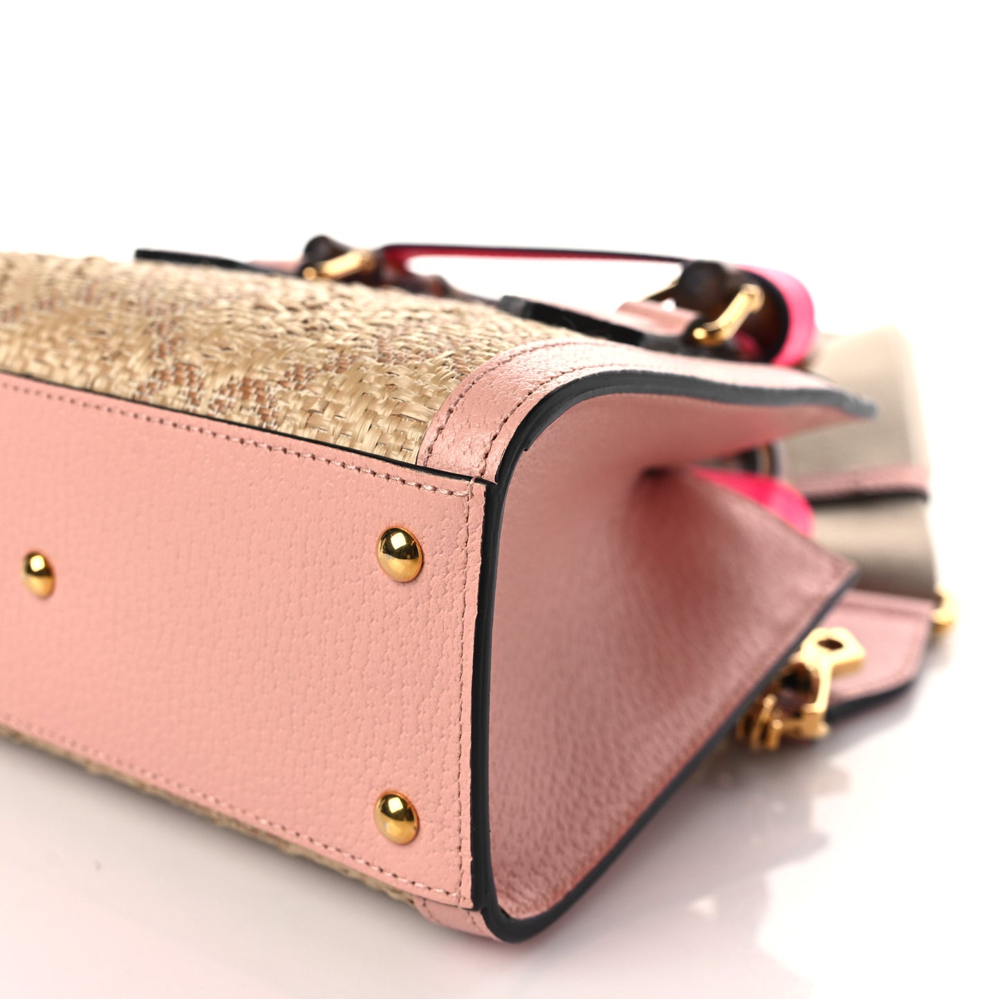 Raffia Textured Dollar Calfskin GG Monogram Mini Diana Tote Bag Wild Rose Fuxia Fluo