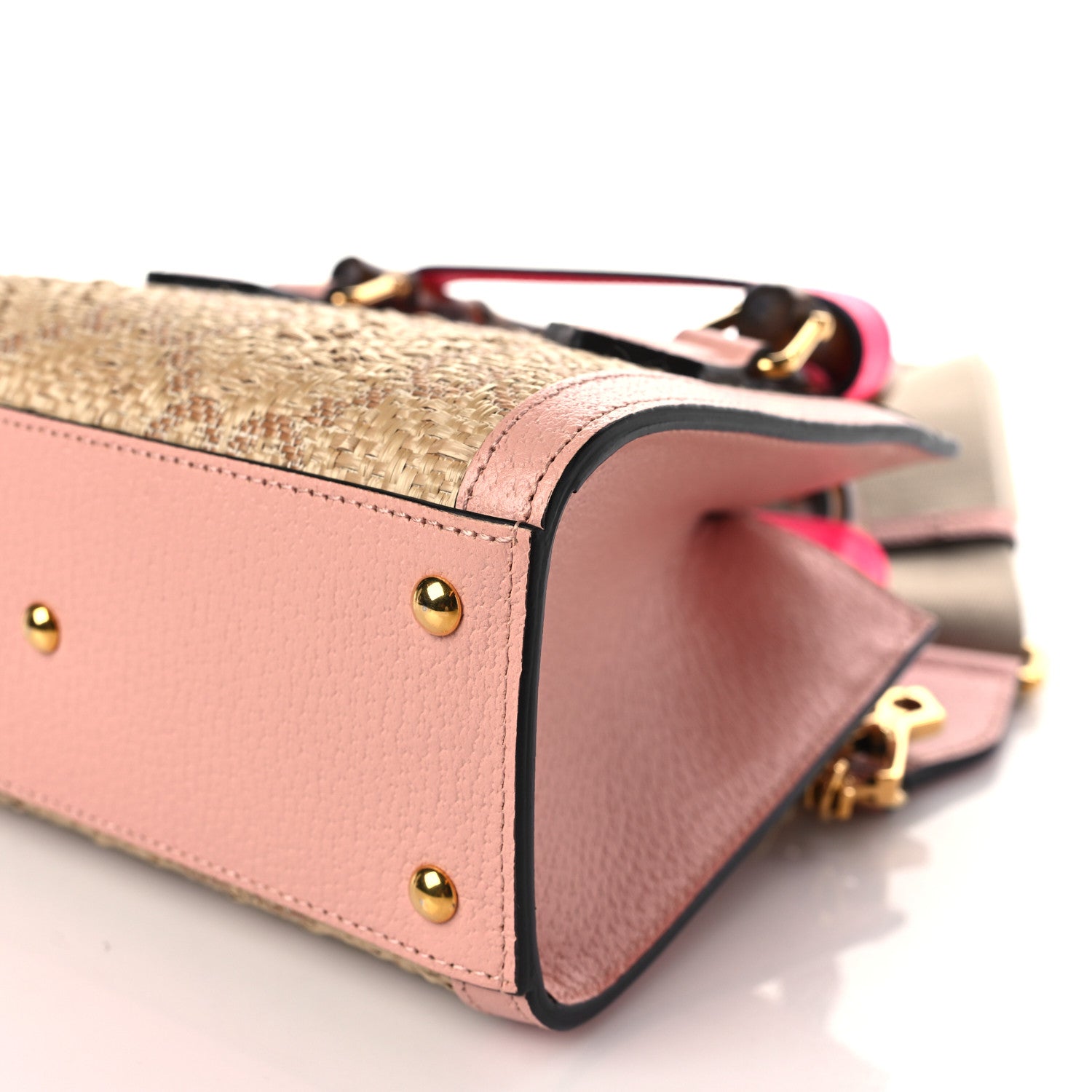 Gucci Raffia Textured Dollar Calfskin GG Monogram Mini Diana Tote Bag Wild Rose Fuxia Fluo 9 of 10
