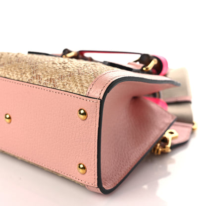 Gucci Raffia Textured Dollar Calfskin GG Monogram Mini Diana Tote Bag Wild Rose Fuxia Fluo 9 of 10