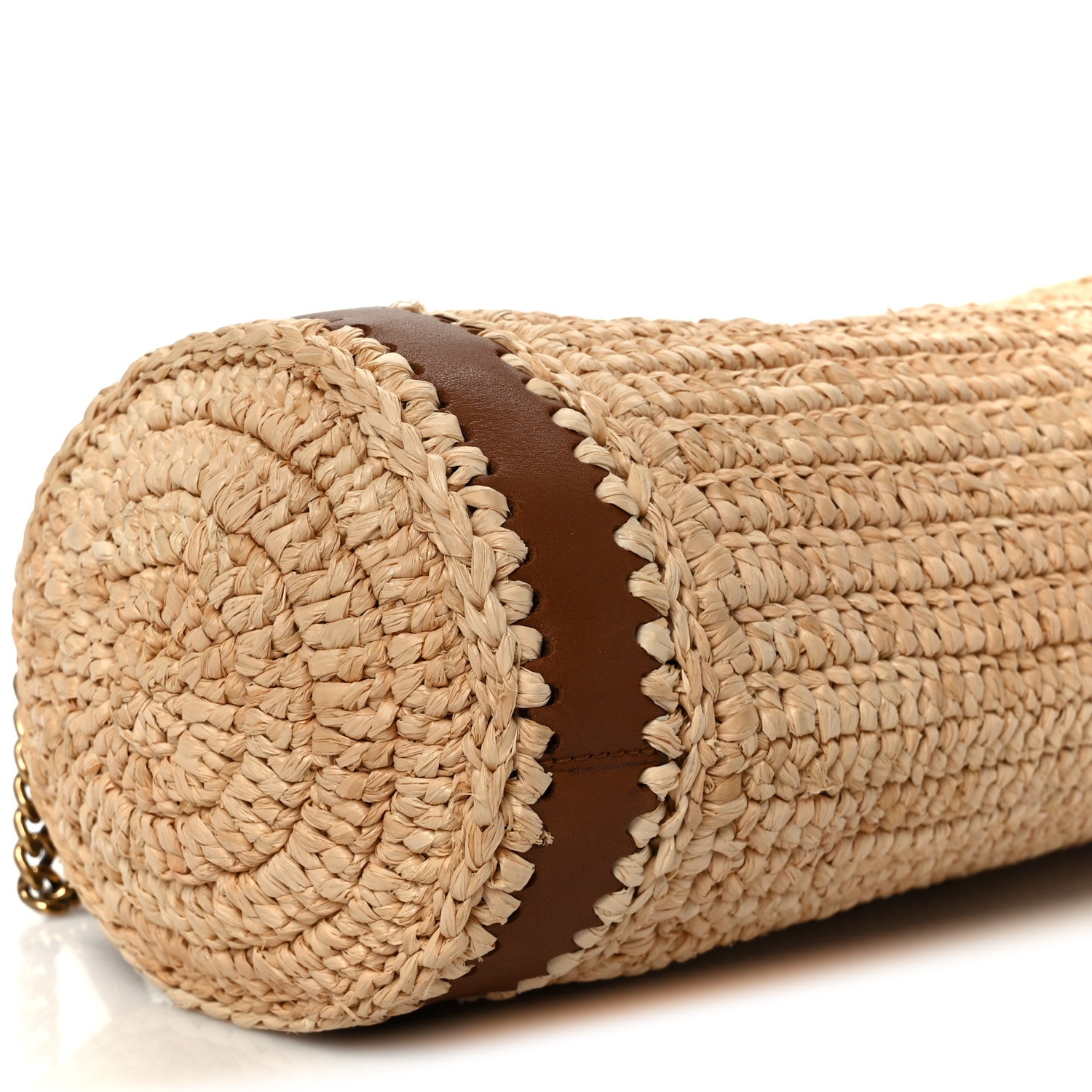 Saint Laurent Raffia Monogram Cassandre Small Cylindric Bag Natural Brick 9 of 11