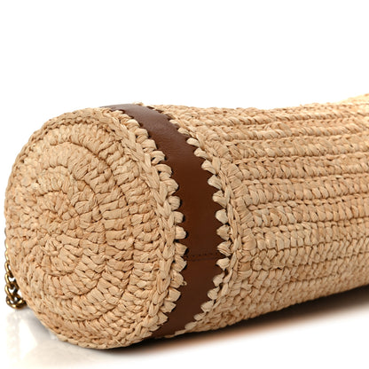 Saint Laurent Raffia Monogram Cassandre Small Cylindric Bag Natural Brick 9 of 11