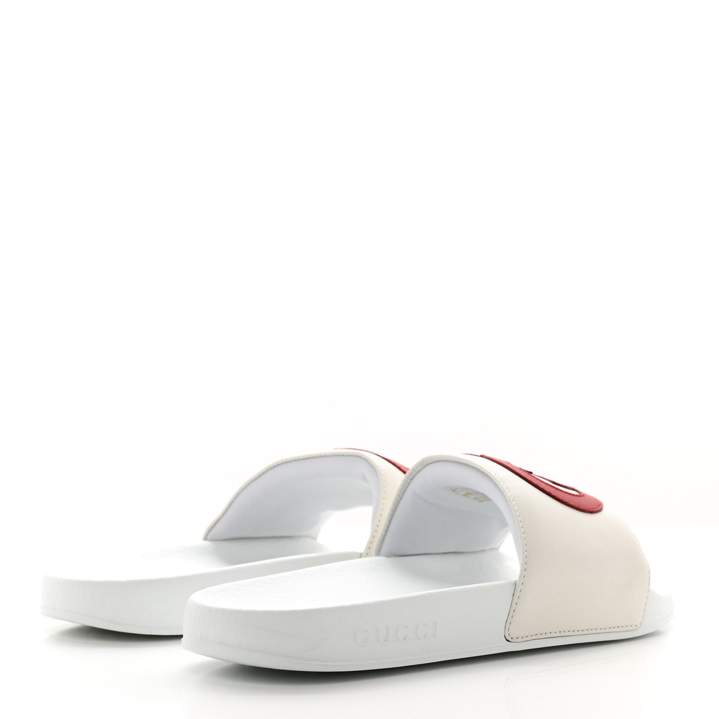 Nappa Miro Soft Calfskin Womens Interlocking G Slide Sandals 38 White Hibiscus Red