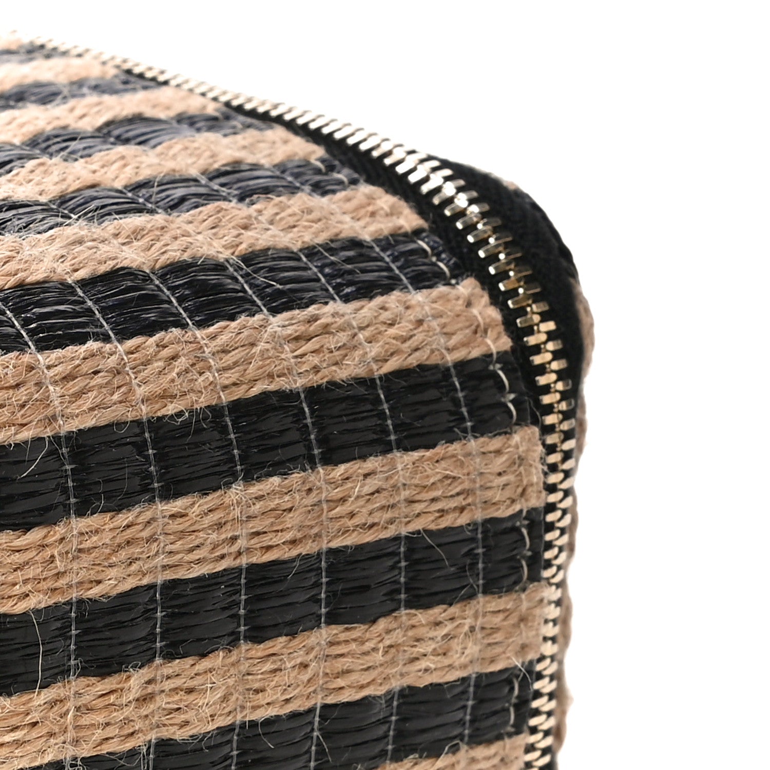 Chanel Raffia Jute Striped Small Vanity Case With Chain Black Beige 14 of 14