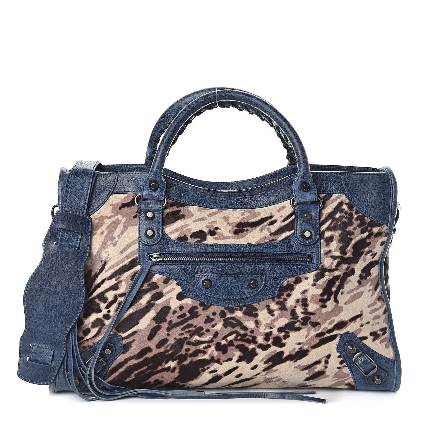 Agneau Pony Hair Leopard Print City Bleu Roi