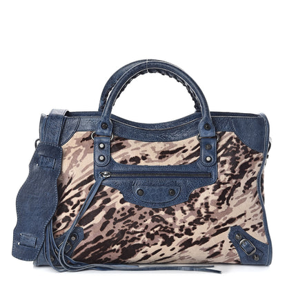 Balenciaga Agneau Pony Hair Leopard Print City Bleu Roi 1 of 9
