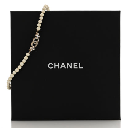 Chanel Enamel Crystal CC Flower Choker Necklace White Light Gold 5 of 5