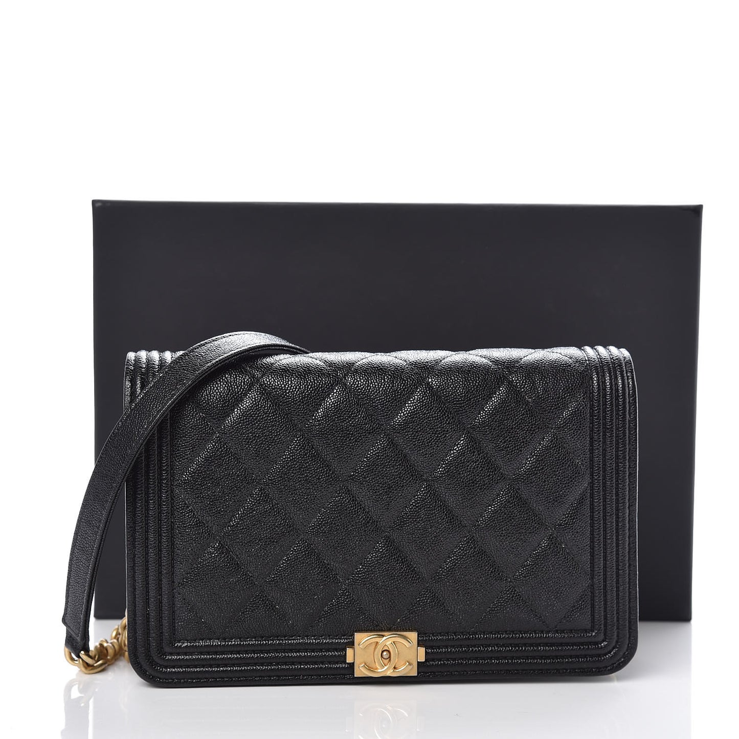 Caviar Quilted Boy Wallet On Chain WOC Black