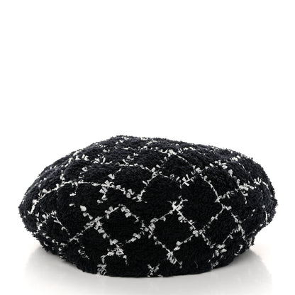 Chanel Tweed Beret Hat M Black White 6 of 8