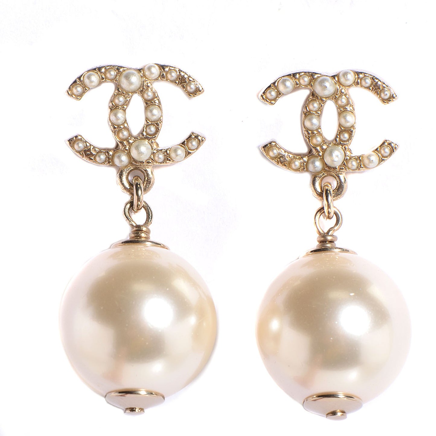 Pearl CC Drop Earrings Gold
