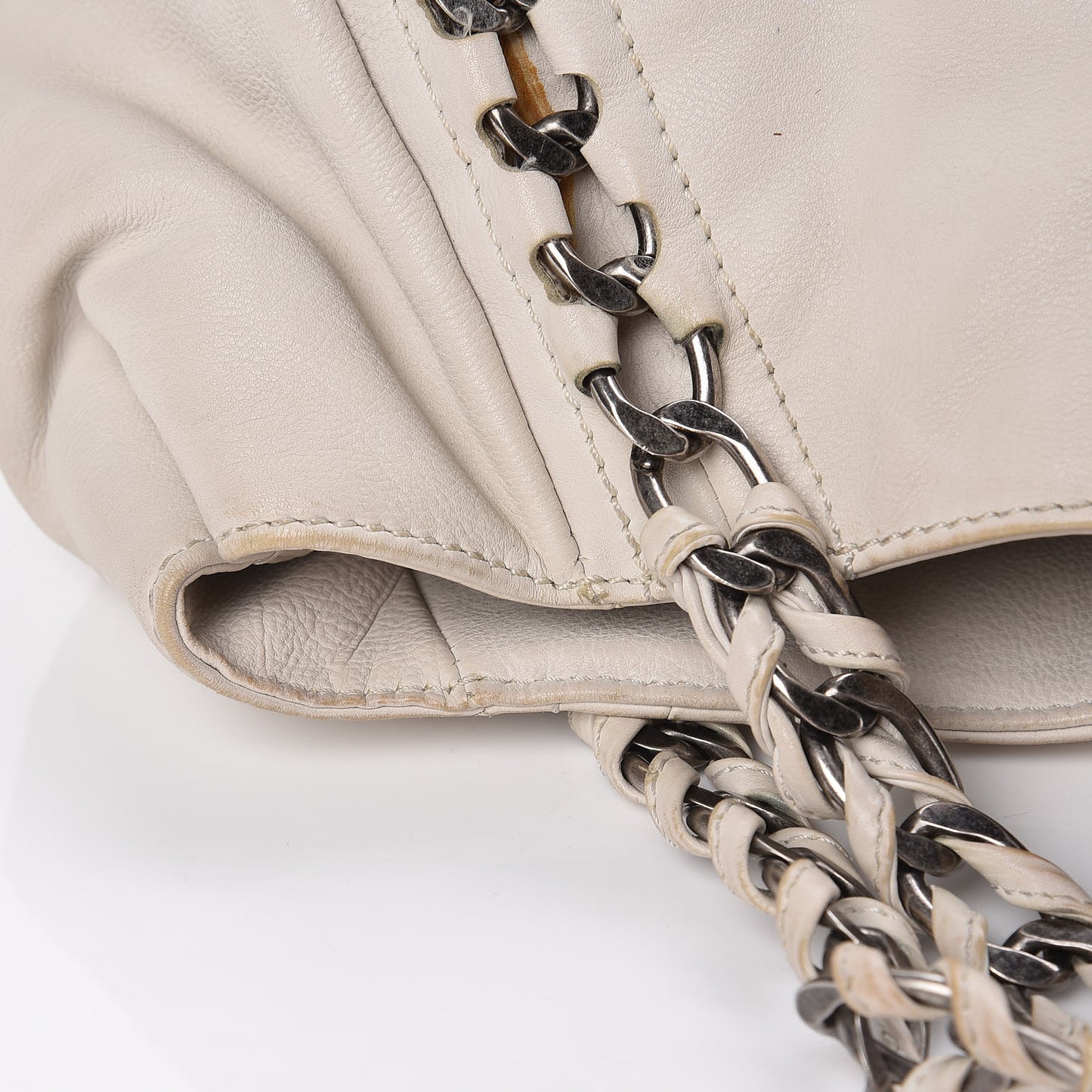 Calfskin Large East West Modern Chain Tote White