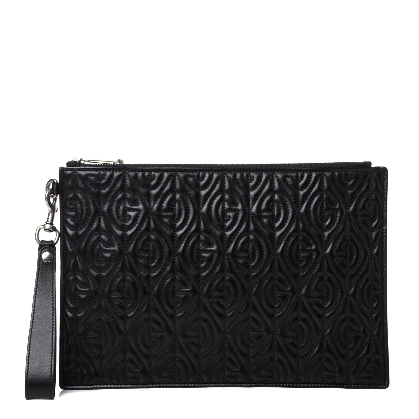 Calfskin G Rhombus Quilted Documents Holder Black