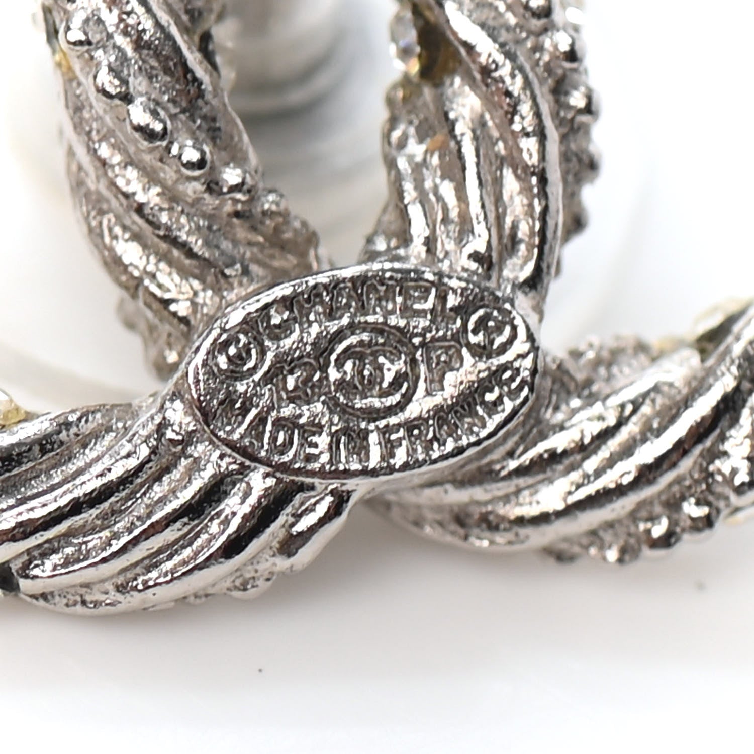 Chanel Crystal CC Twisted Earrings Silver 4 of 4
