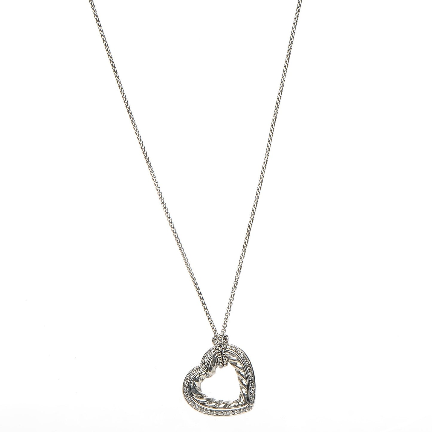 Sterling Silver Diamond Open Heart Cable Necklace