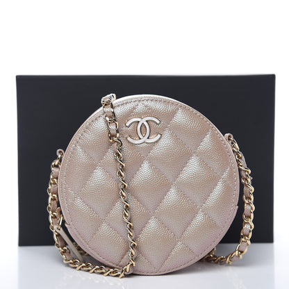 Chanel Iridescent Caviar Quilted Round Clutch With Chain Beige 8 of 8