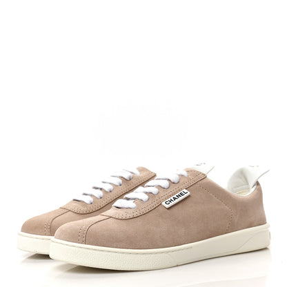 Chanel Suede Calfskin Womens Sneakers 38.5 Dark Beige 3 of 7