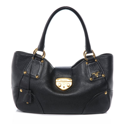 Prada Vitello Daino Pushlock Tote Black 1 of 10