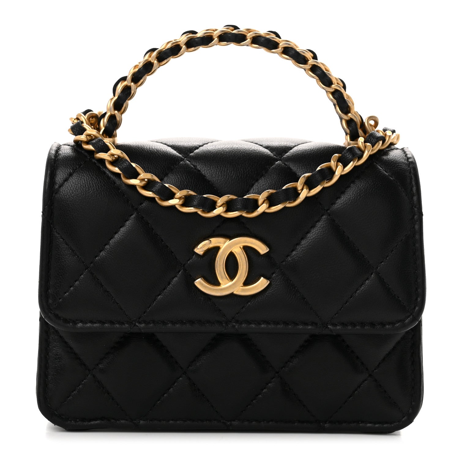 Chanel Lambskin Quilted Mini Metal Top Handle Flap Clutch With Chain  Black 1 of 11