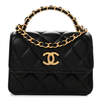 Chanel Lambskin Quilted Mini Metal Top Handle Flap Clutch With Chain  Black 1 of 11