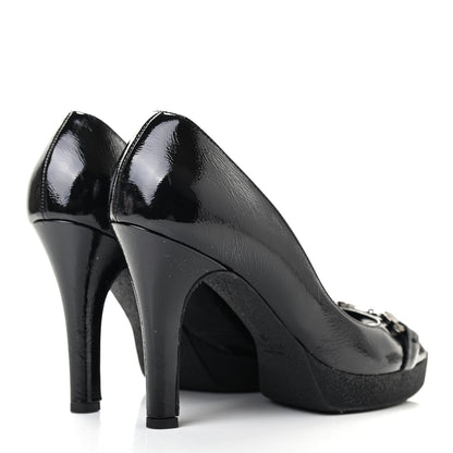 Gucci Patent Horsebit Peep Toe Platform Pumps 39.5 Black 4 of 8