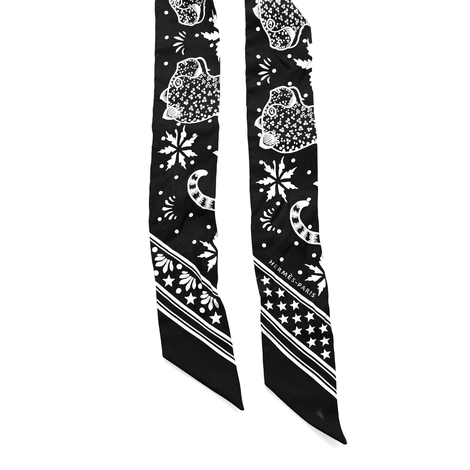 Hermes Silk Les Leopards Twilly Black White 2 of 4