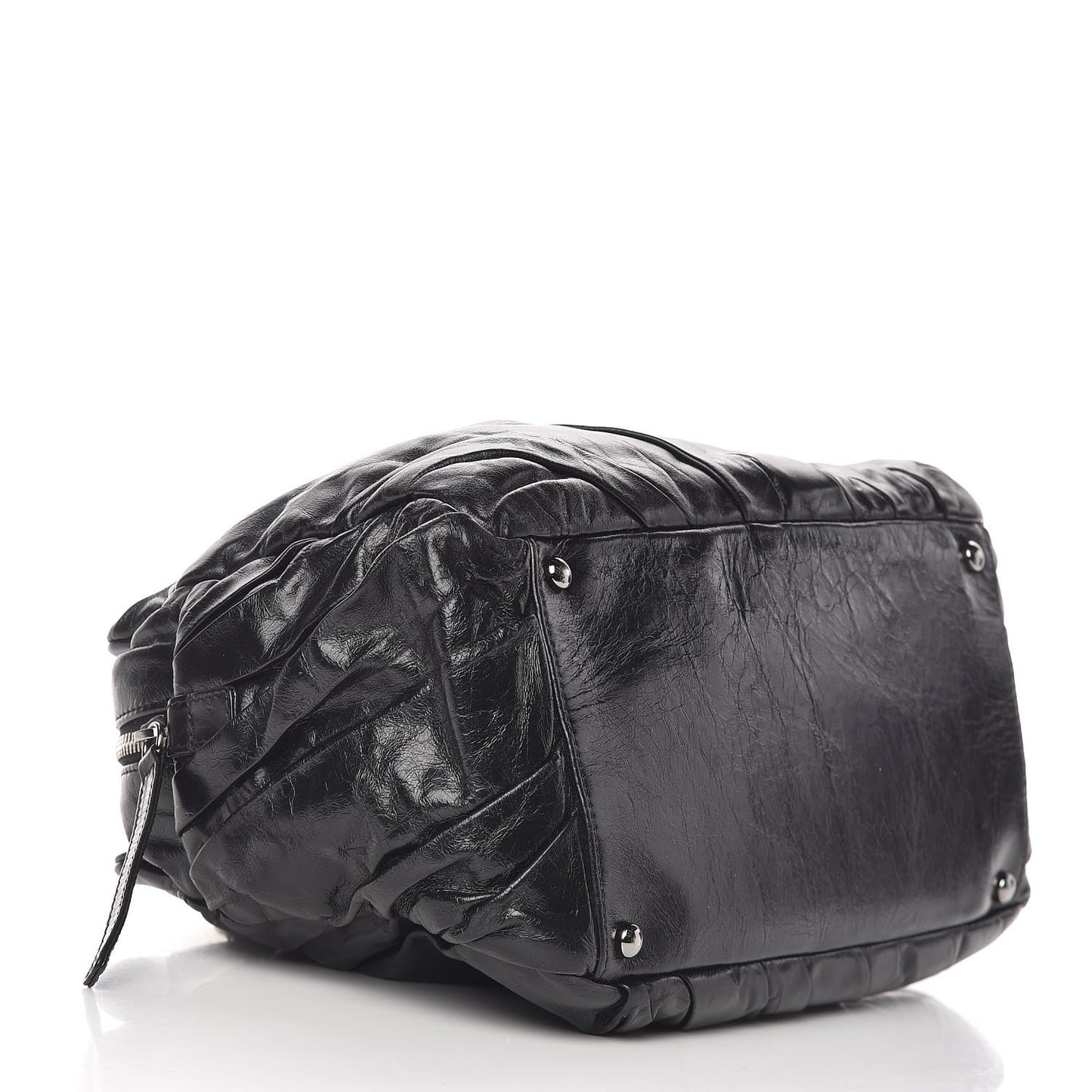 Glazed Calfskin Twisted Tote Black