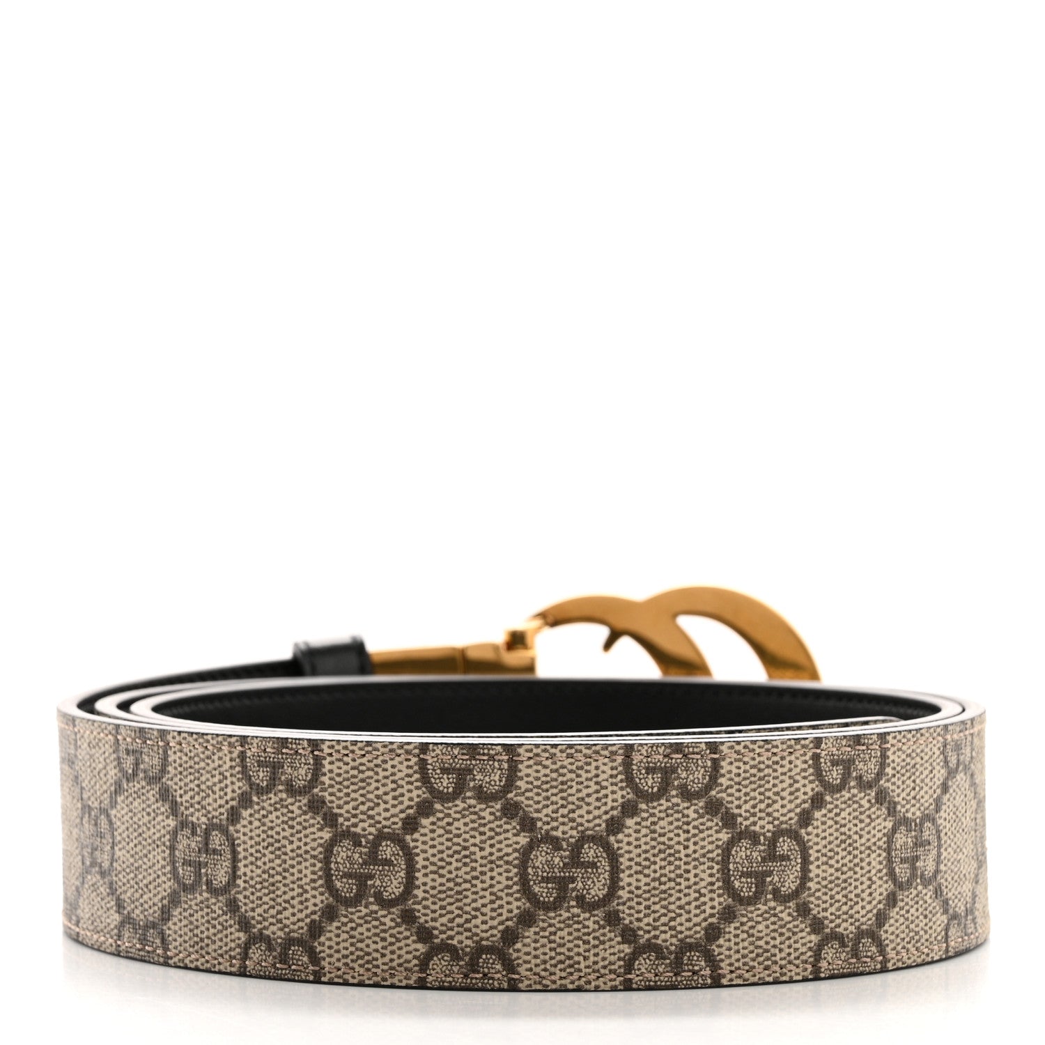 Gucci GG Supreme Monogram Plutone Calfskin Double G Reversible 37mm Belt 110 44 Beige Ebony New Acero 3 of 10