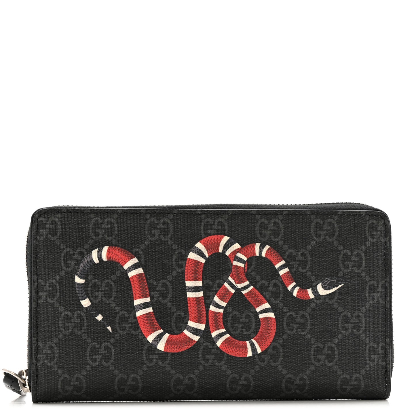 GG Supreme Monogram Kingsnake Zip Around Wallet Black Grey