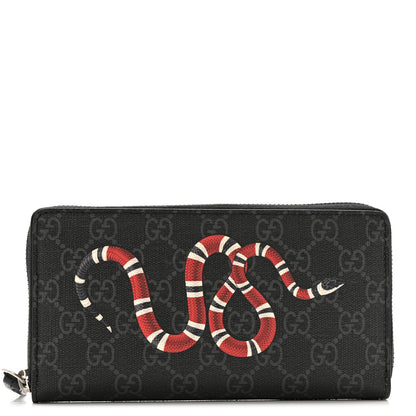 Gucci GG Supreme Monogram Kingsnake Zip Around Wallet Black Grey 1 of 9