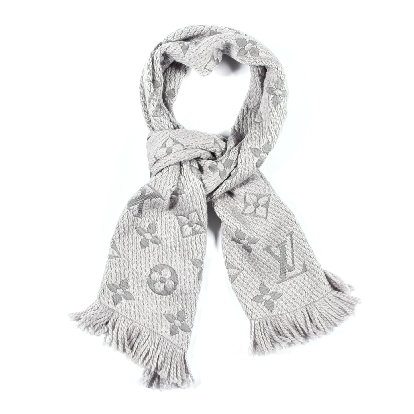 Wool Silk Logomania Scarf Pearl Grey