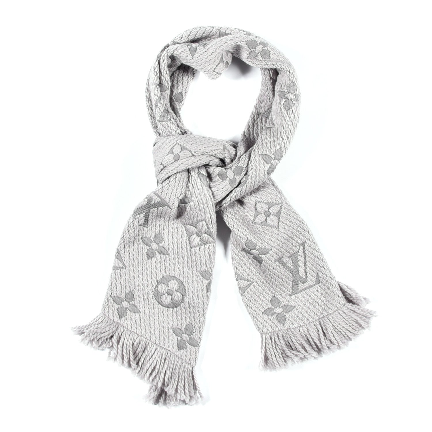 Louis Vuitton Wool Silk Logomania Scarf Pearl Grey 1 of 4
