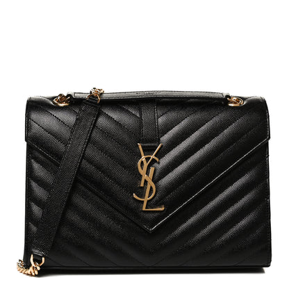 Saint Laurent Grain De Poudre Matelasse Chevron Medium Monogram Satchel Black 1 of 10