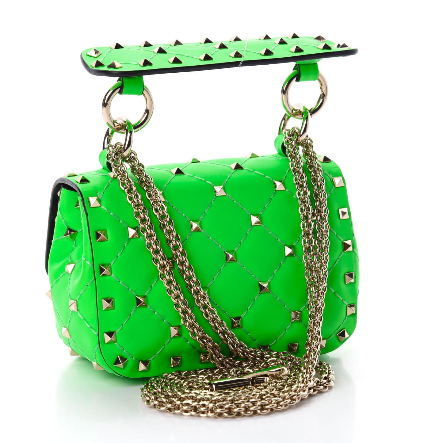 Calfskin Micro Rockstud Spike Shoulder Bag Fluo Green