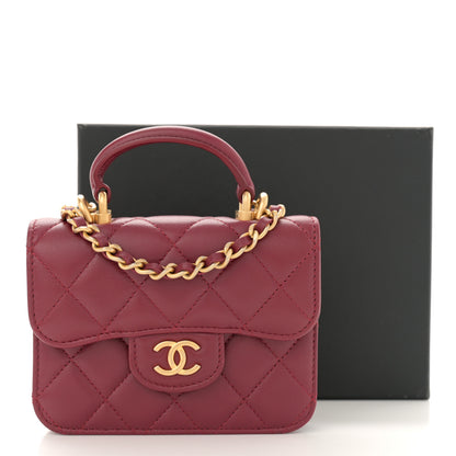 Chanel Lambskin Quilted Top Handle Flap Coin Purse With Chain Burgundy 13 of 13