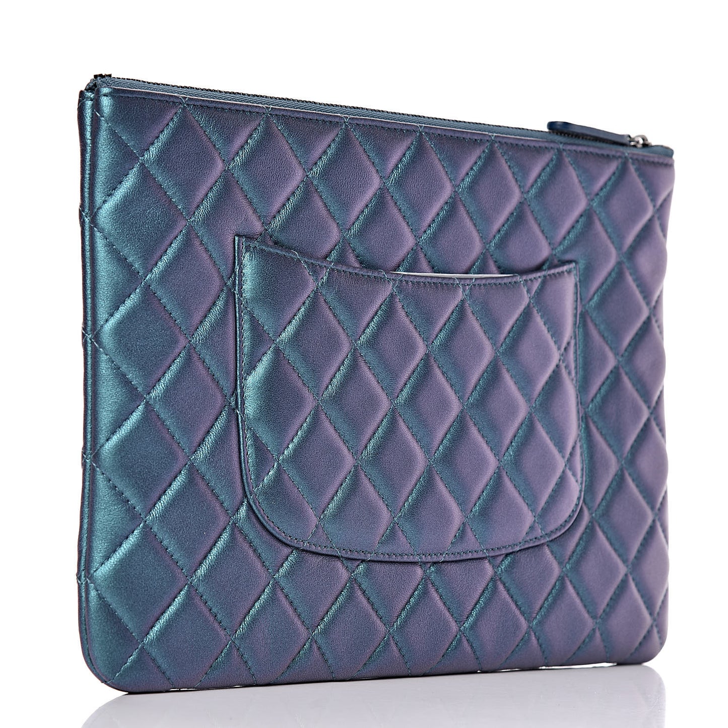 Iridescent Lambskin Quilted Medium Cosmetic Case Turquoise