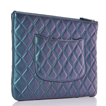 Chanel Iridescent Lambskin Quilted Medium Cosmetic Case Turquoise 3 of 8