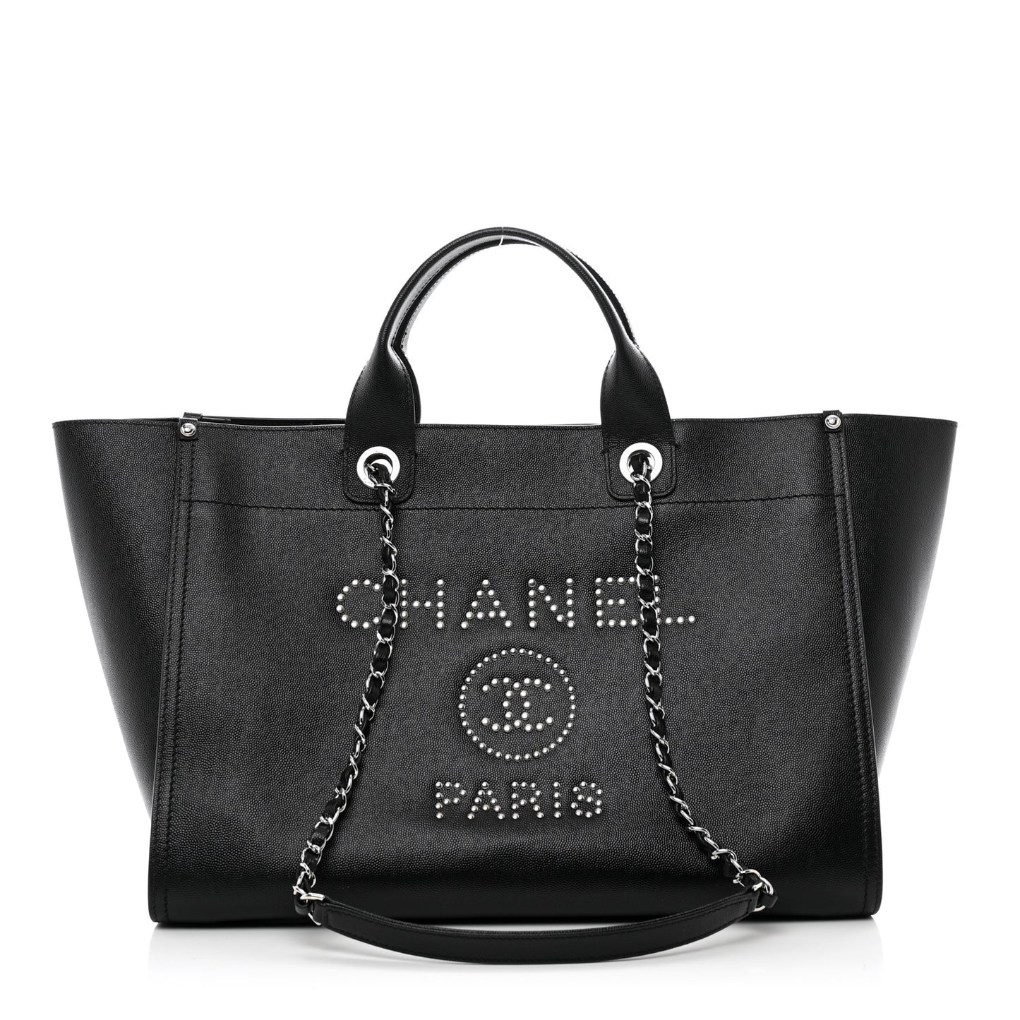 Caviar Medium Studded Deauville Tote Black