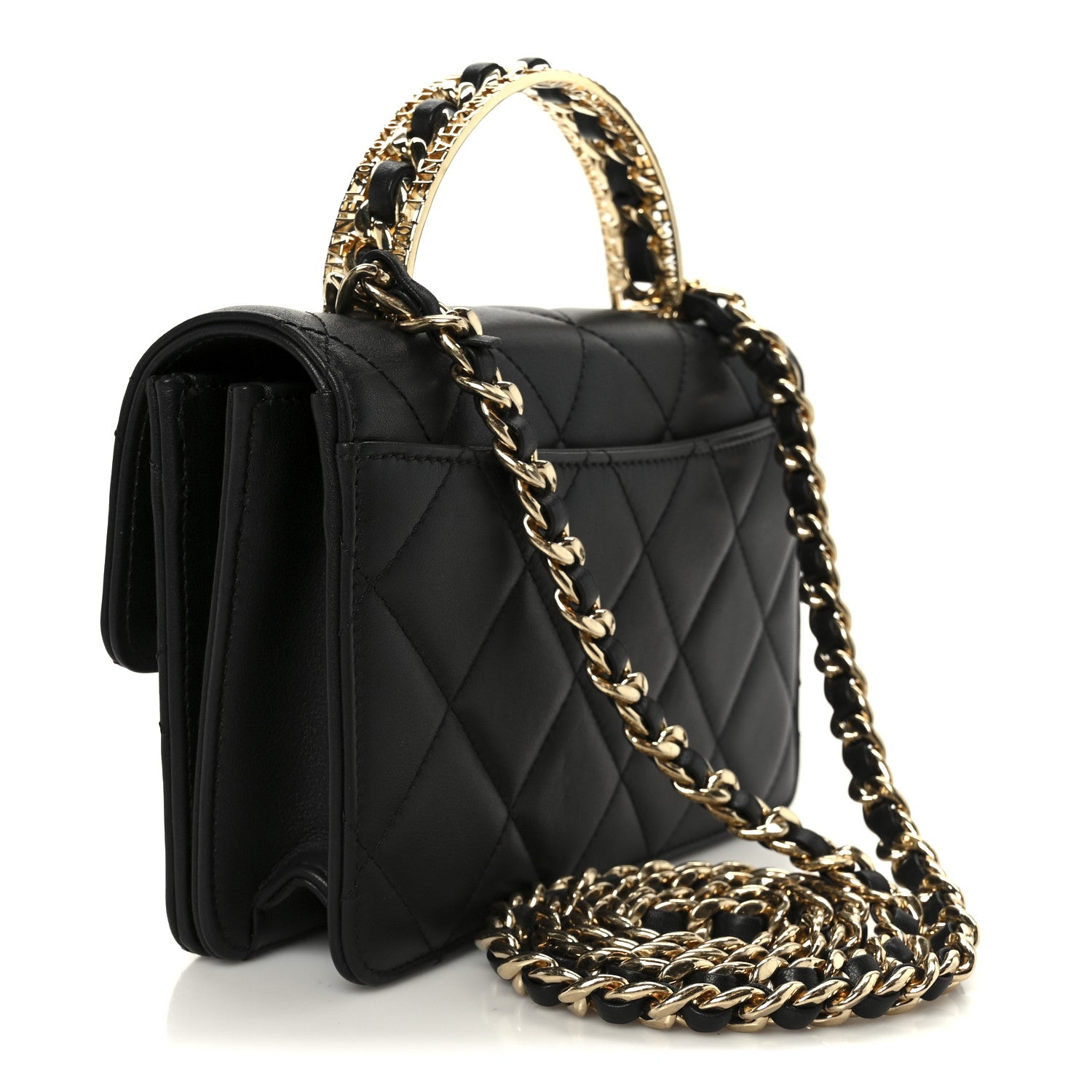 Chanel Shiny Calfskin Quilted Mini Metal Top Handle Flap Black 3 of 12