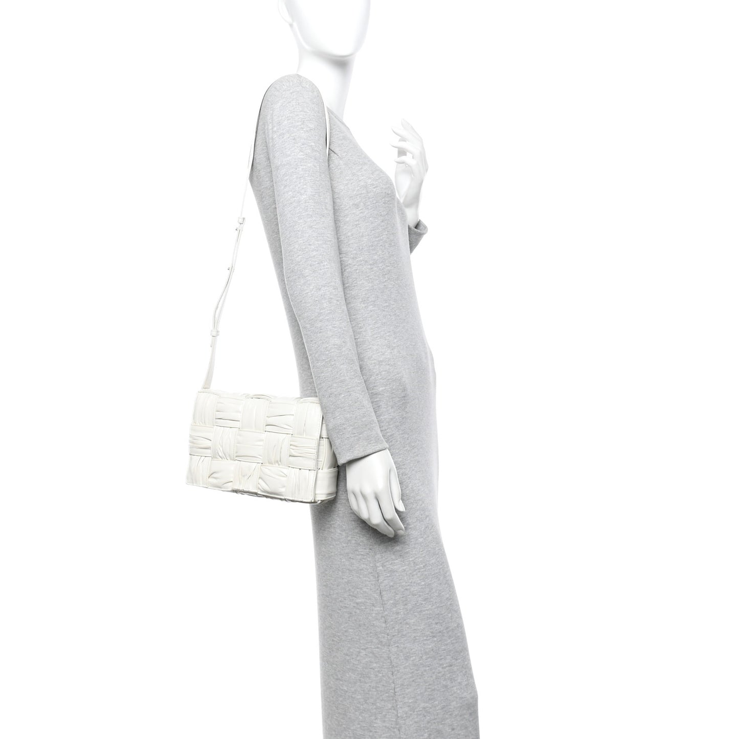 Calfskin Intreccio Plisse Cassette Crossbody Bag White
