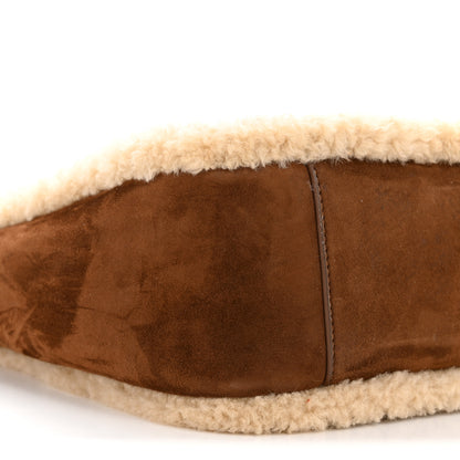 Saint Laurent Suede Shearling Small Le 5 A 7 Soft Hobo  Dark Sigaro Natural Beige 9 of 11