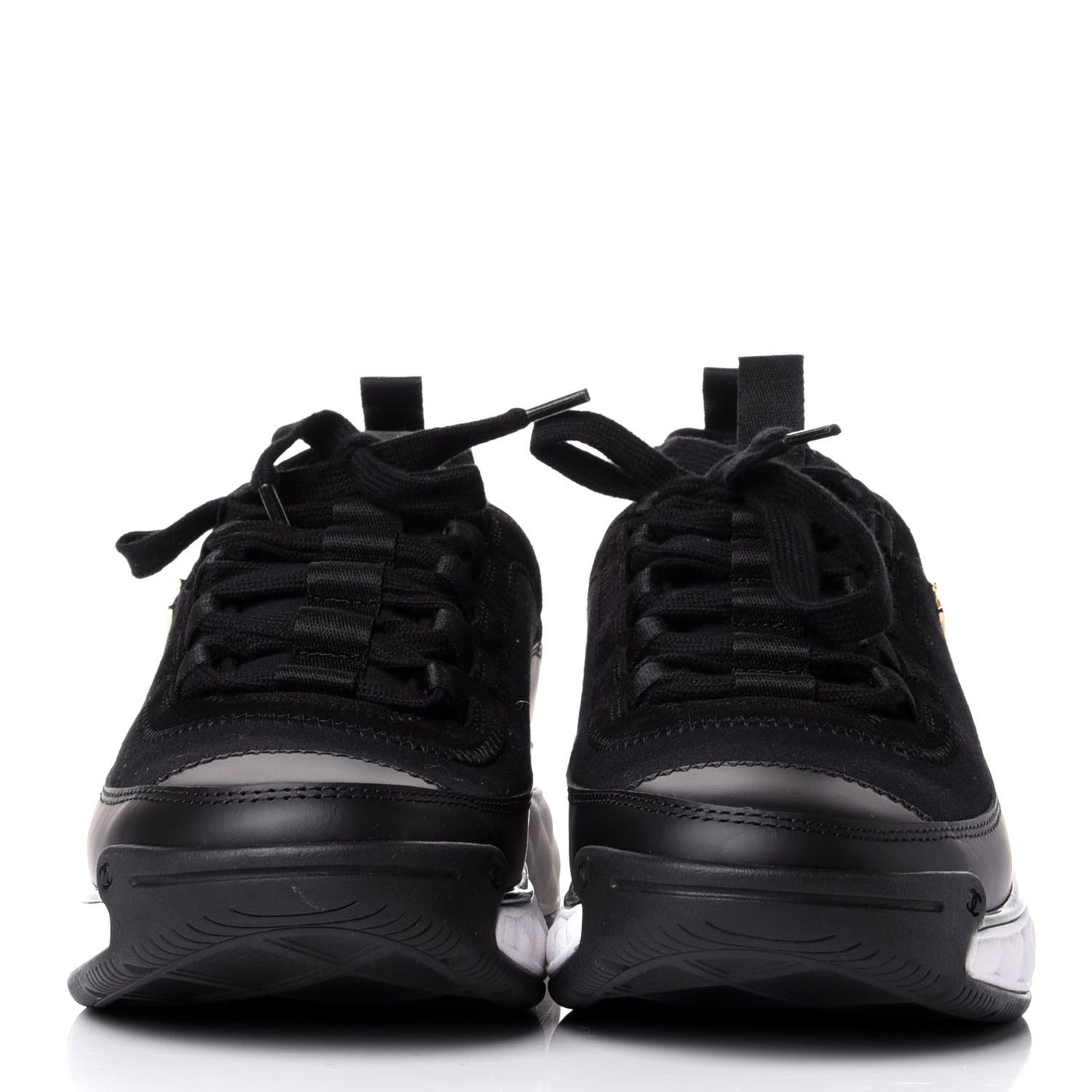 Velvet Calfskin Mixed Fibers CC Sneakers 38 Black