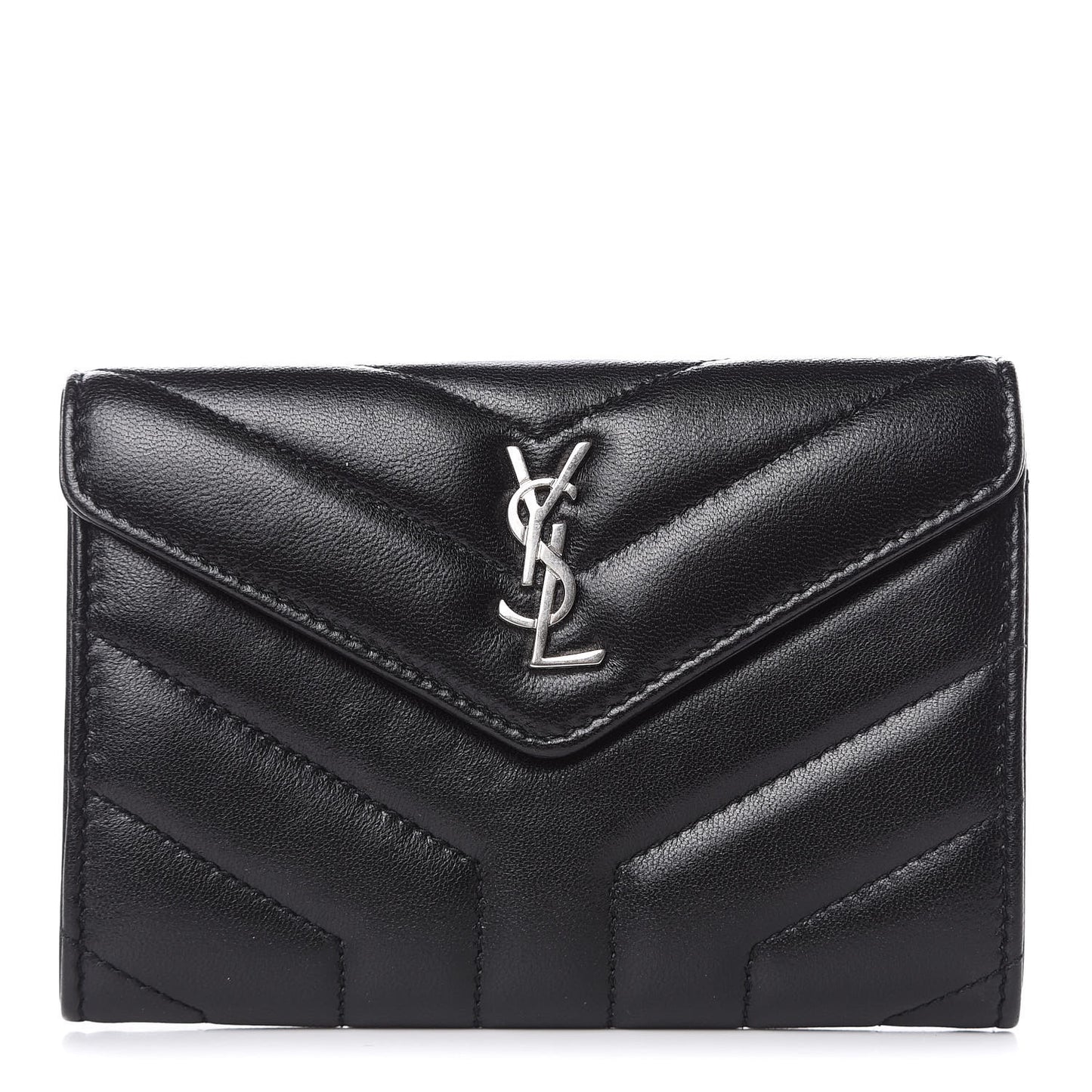 Lambskin Y Quilted Monogram Small Loulou Envelope Wallet Black