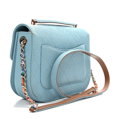 Chanel Grained Calfskin Quilted Medium Cuba Top Handle Flap Blue 3 of 16