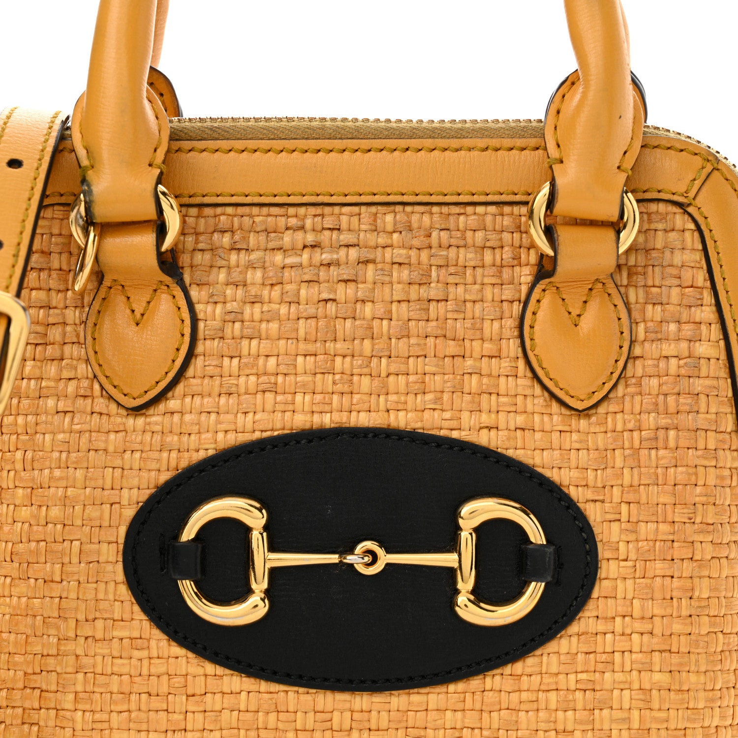 Gucci Straw Azalea Calfskin Woven Mini Horsebit 1955 Top Handle Bag Crop Black 8 of 24