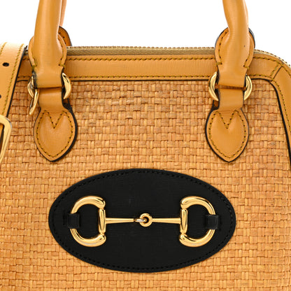 Gucci Straw Azalea Calfskin Woven Mini Horsebit 1955 Top Handle Bag Crop Black 8 of 24