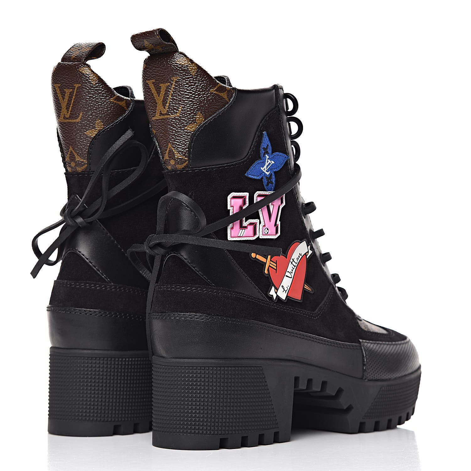Louis Vuitton Suede Calfskin Monogram LV Black Heart Laureate Platform Desert Boots 37.5 Black 4 of 8