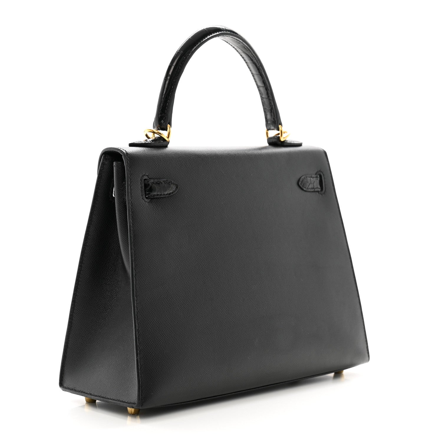 Hermes Madame Calfskin Shiny Niloticus Crocodile Kelly Sellier Touch 25 Black 3 of 12
