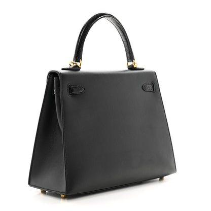 Hermes Madame Calfskin Shiny Niloticus Crocodile Kelly Sellier Touch 25 Black 3 of 12