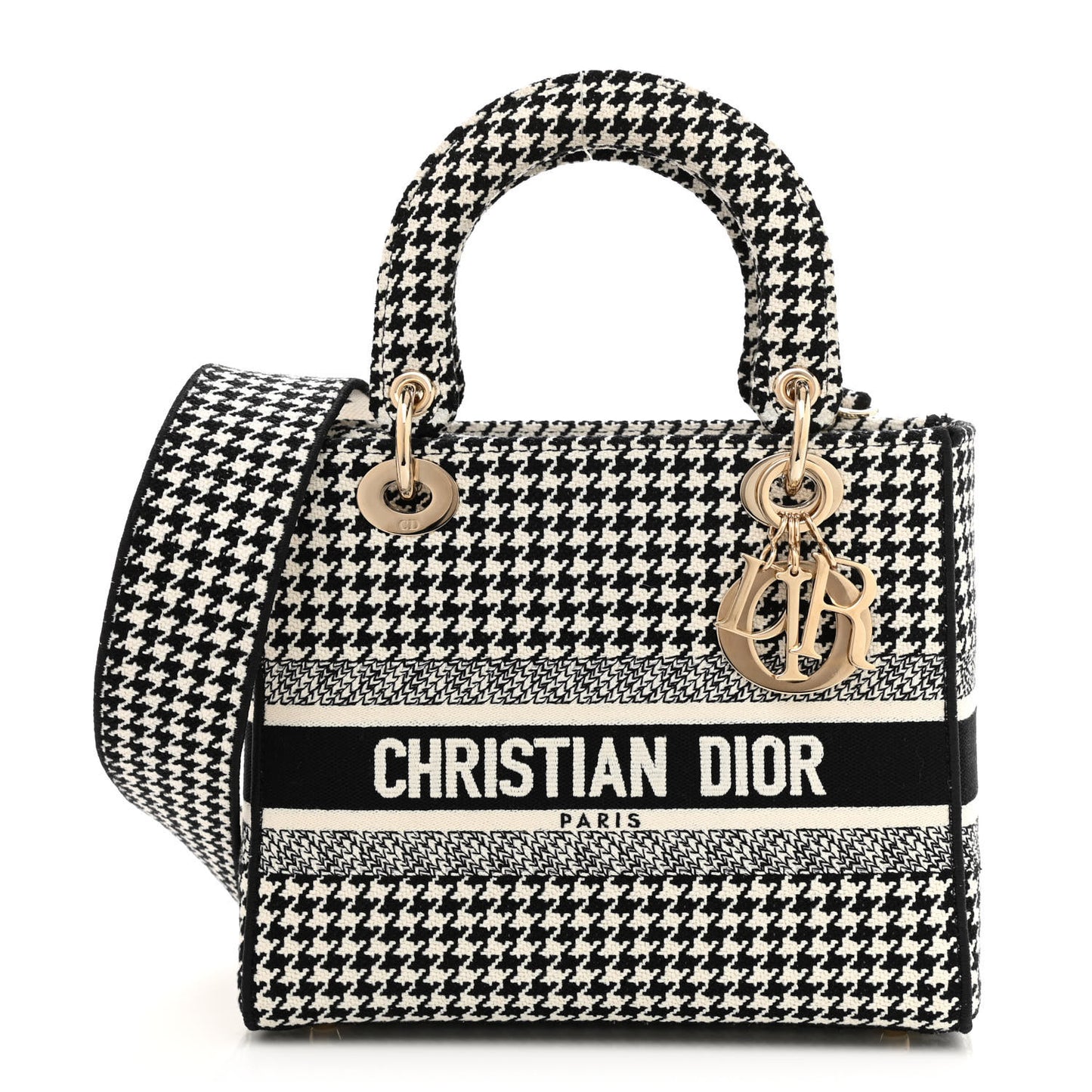 Canvas Houndstooth Embroidered Medium Lady D-Lite Black White