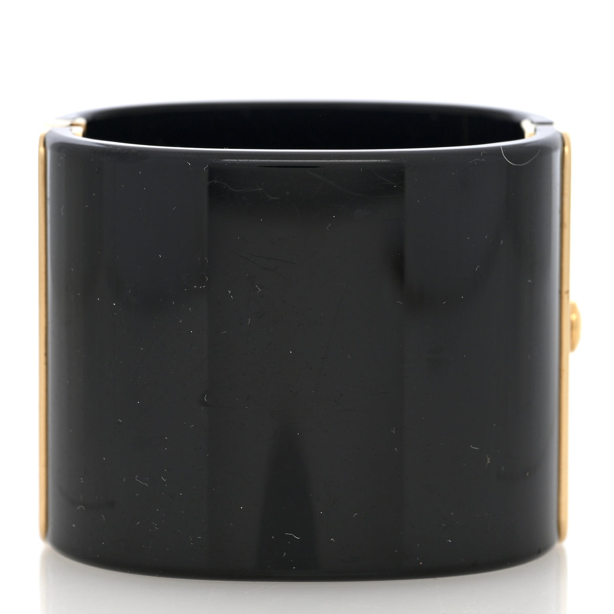 Resin Pearl Enamel Oversized CC Cuff Bracelet Black Pearly White Gold